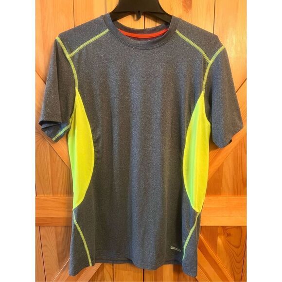 Tek Gear Mens Short Sleeve Fitted T-Shirt Yellow and Gray XL (3791) - Picture 1 of 4